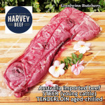 Beef Tenderloin aged chilled Australia STEER young-cattle whole cut brand HARVEY +/- 2.5 kg/pc price/kg (eye fillet mignon daging sapi has dalam) PREORDER 2-3 days notice